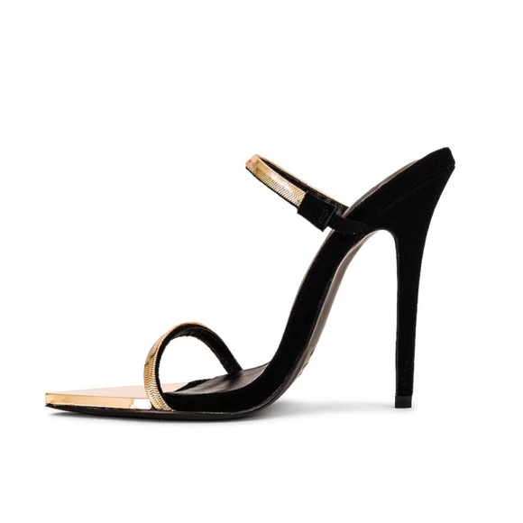 Michael Costello x REVOLVE Gwenn Sandal in Black gold high heels shoes suede 7 - Picture 6 of 16